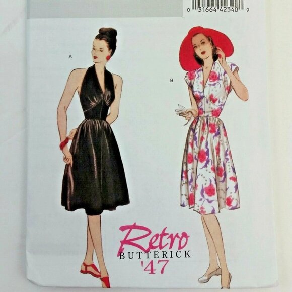 Butterick B5209 Retro 1947 Halter Dress Cap Sleeve Full Skirt Size 6-12 - Picture 1 of 3